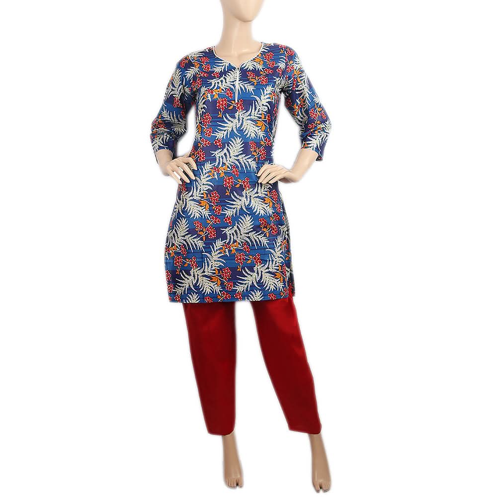 Women's Printed Lawn 2Pcs Stitched Suit - Red, Women, Shalwar Suits, Chase Value, Chase Value