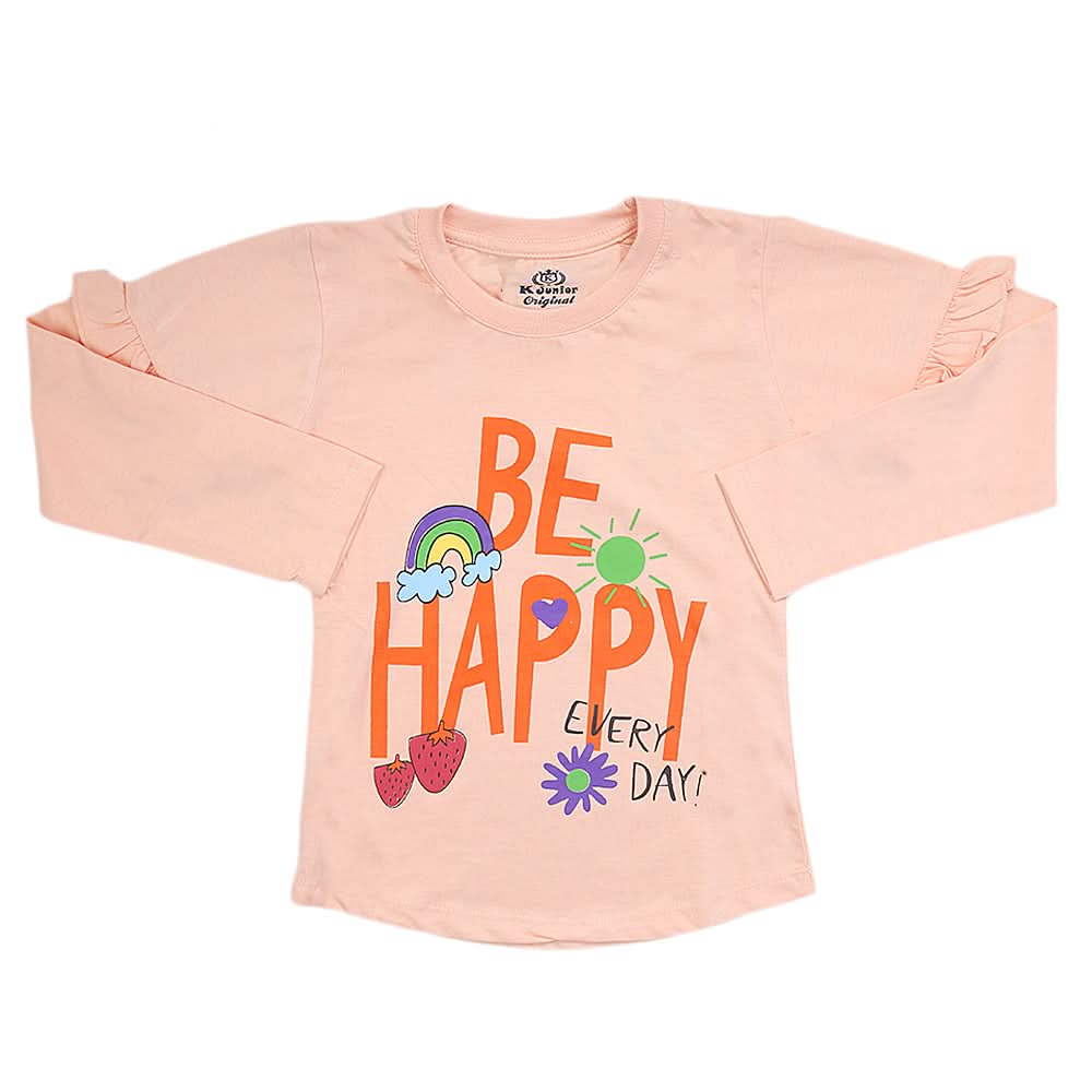 Girls Full Sleeves Jersey T-Shirt - Peach, Kids, Girls T-Shirts, Chase Value, Chase Value