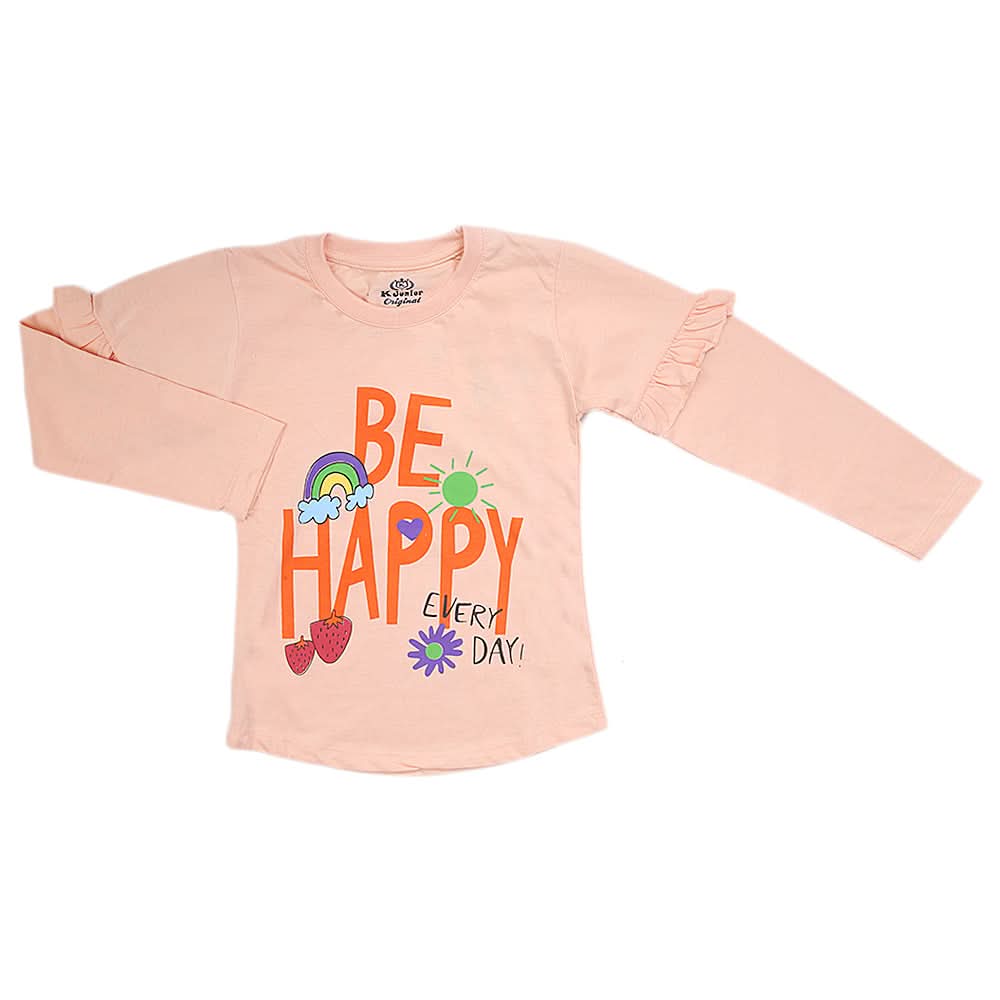 Girls Full Sleeves Jersey T-Shirt - Peach, Kids, Girls T-Shirts, Chase Value, Chase Value