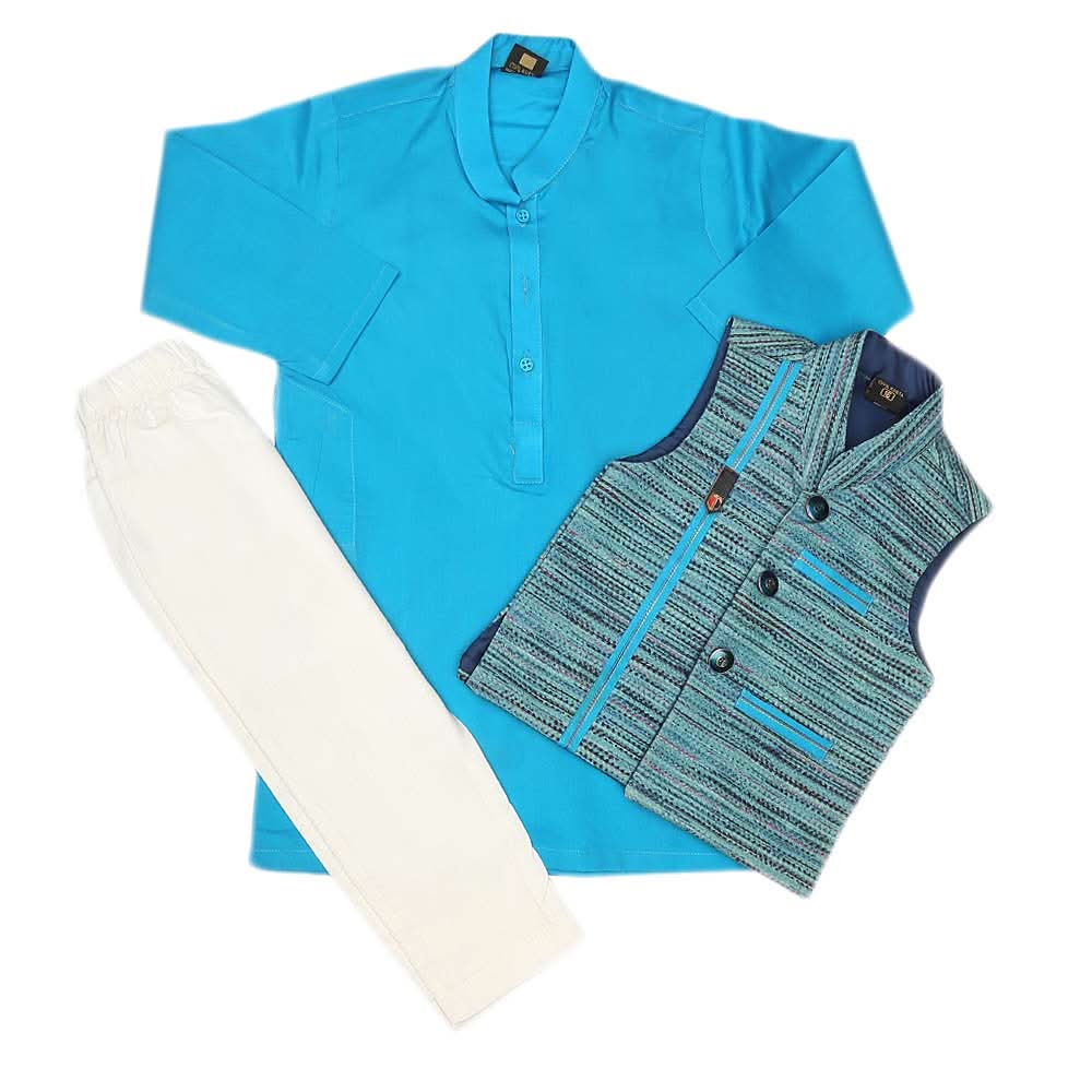 Boys WaistCoat Shalwar Suit - Light Blue, Kids, Boys Shalwar Kameez, Chase Value, Chase Value