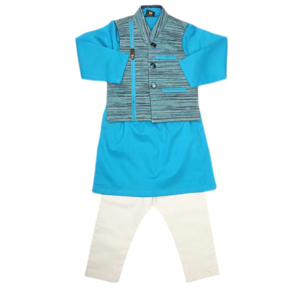 Boys WaistCoat Shalwar Suit - Light Blue, Kids, Boys Shalwar Kameez, Chase Value, Chase Value