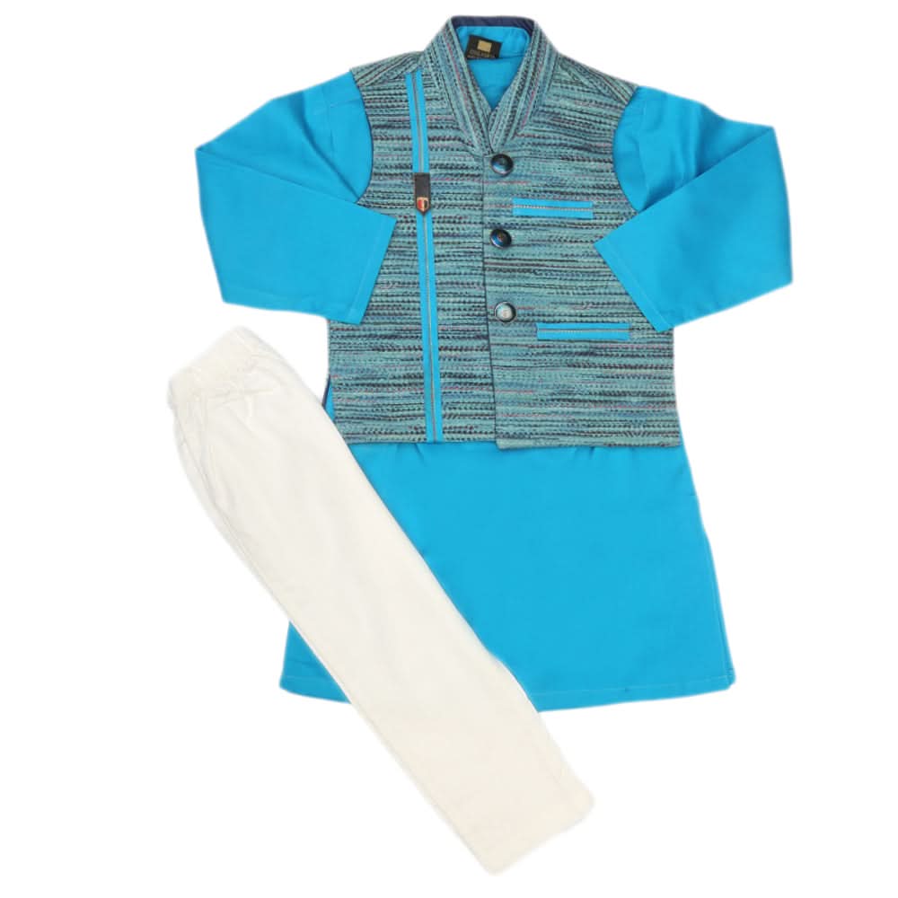 Boys WaistCoat Shalwar Suit - Light Blue, Kids, Boys Shalwar Kameez, Chase Value, Chase Value