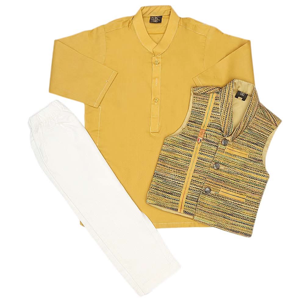 Boys Waistcoat Shalwar Suit - Mustard, Kids, Boys Shalwar Kameez, Chase Value, Chase Value