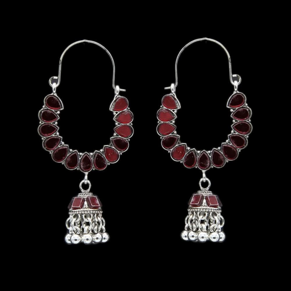 Women's Earring Bali - Red-Silver, Women, Earrings & Tops, Chase Value, Chase Value