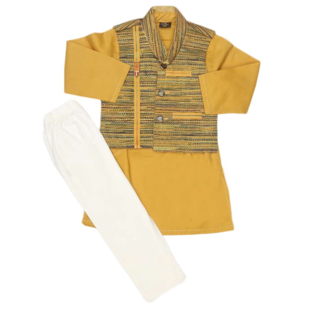 Boys Waistcoat Shalwar Suit - Mustard, Kids, Boys Shalwar Kameez, Chase Value, Chase Value