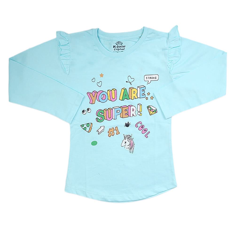 Girls Full Sleeves Jersey T-Shirt - Light Blue, Kids, Girls T-Shirts, Chase Value, Chase Value