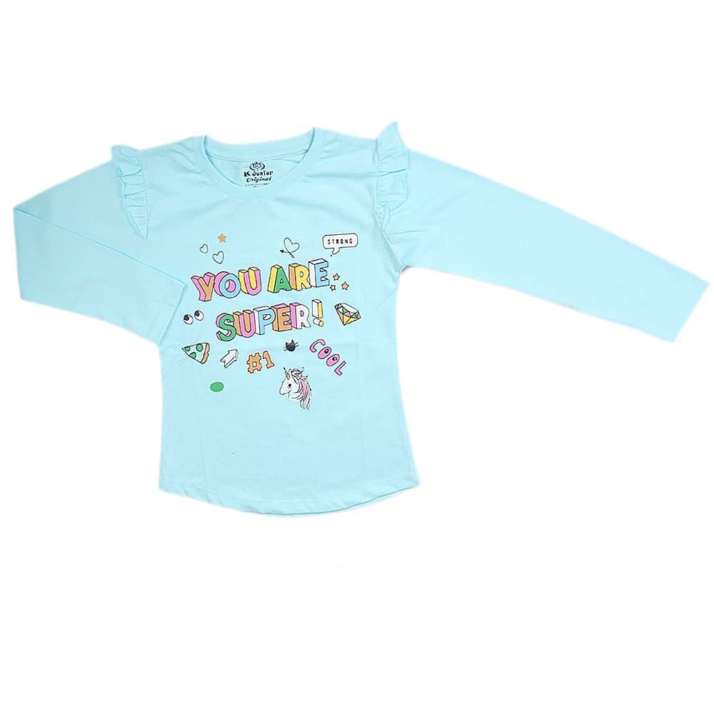 Girls Full Sleeves Jersey T-Shirt - Light Blue, Kids, Girls T-Shirts, Chase Value, Chase Value