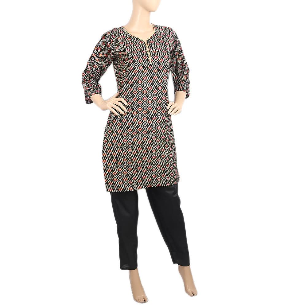 Women's Printed Lawn 2Pcs Stitched Suit - Black, Women, Shalwar Suits, Chase Value, Chase Value