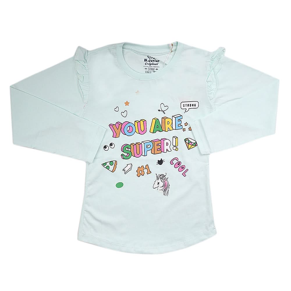 Girls Full Sleeves Jersey T-Shirt - Cyan, Kids, Girls T-Shirts, Chase Value, Chase Value