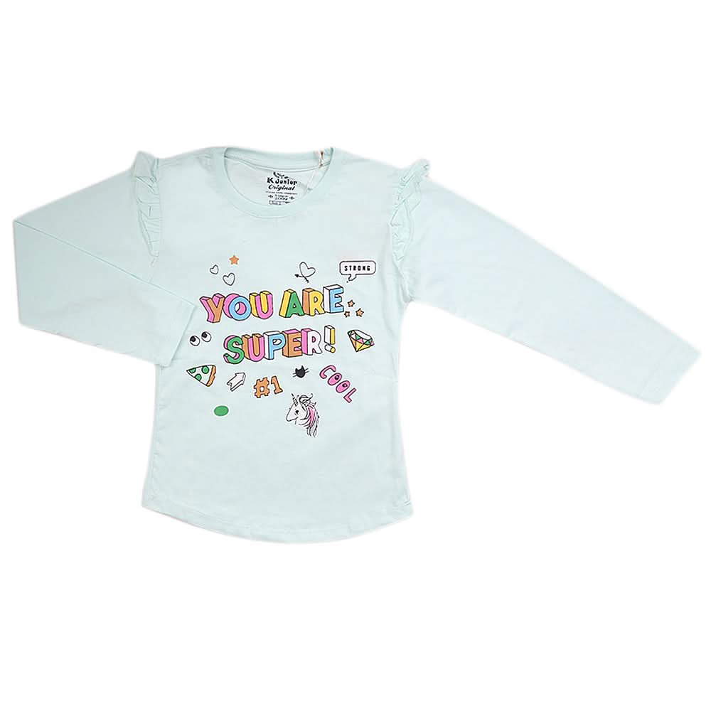 Girls Full Sleeves Jersey T-Shirt - Cyan, Kids, Girls T-Shirts, Chase Value, Chase Value