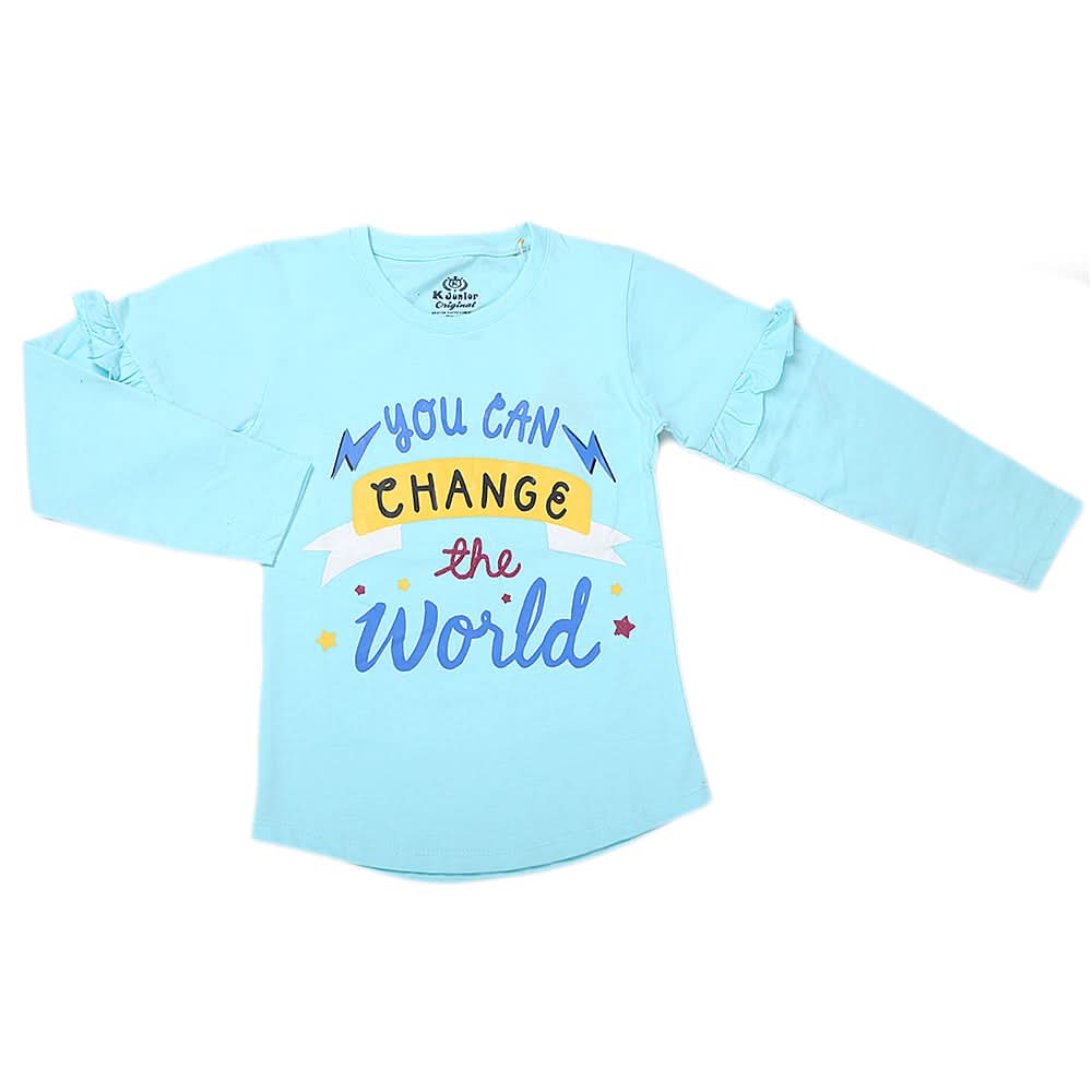 Girls Full Sleeves Jersey T-Shirt - Light Blue, Kids, Girls T-Shirts, Chase Value, Chase Value