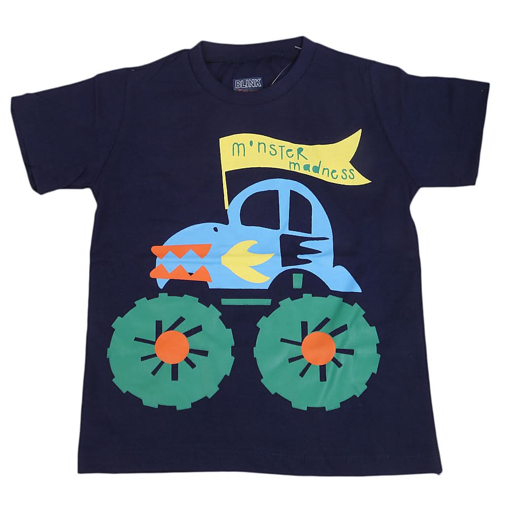 Boys Round Neck Half Sleeves T-Shirt - Navy Blue, Kids, Boys T-Shirts, Chase Value, Chase Value