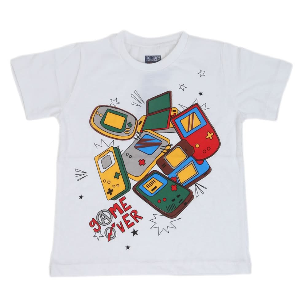 Boys Round Neck Half Sleeves T-Shirt - White, Kids, Boys T-Shirts, Chase Value, Chase Value