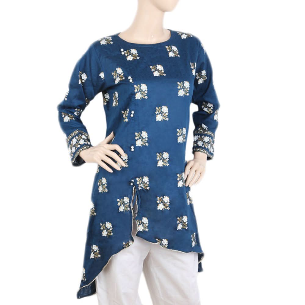 Women's Dobby Printed Kurti - Steel Blue, Women, Ready Kurtis, Chase Value, Chase Value
