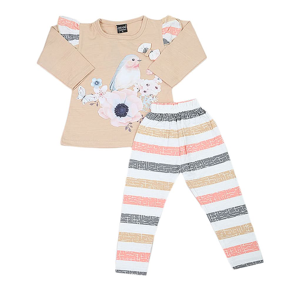 Girls Pajama Suit Lyc 1063 Beige - A, Kids, Girls Sets And Suits, Chase Value, Chase Value