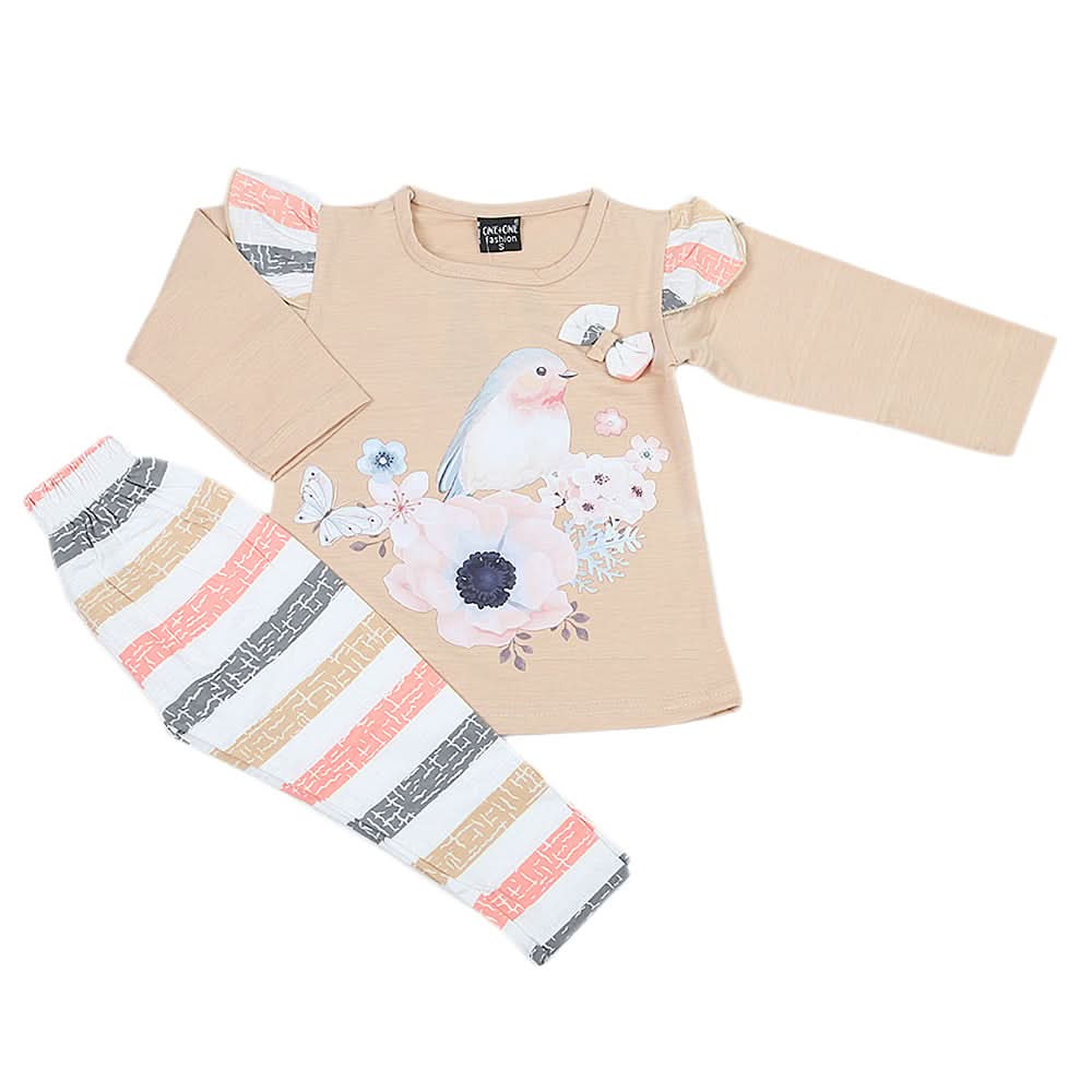 Girls Pajama Suit Lyc 1063 Beige - A, Kids, Girls Sets And Suits, Chase Value, Chase Value