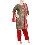 Women's Jacquard Embroidered 3 Pcs Suit - Olive Green, Women, Shalwar Suits, Chase Value, Chase Value