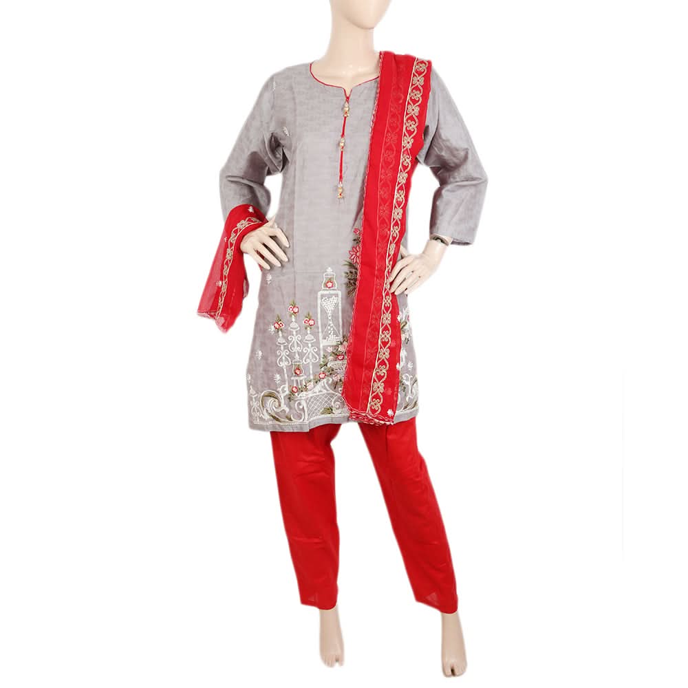 Women's Jacquard Embroidered 3 Pcs Suit - Light Grey, Women, Shalwar Suits, Chase Value, Chase Value