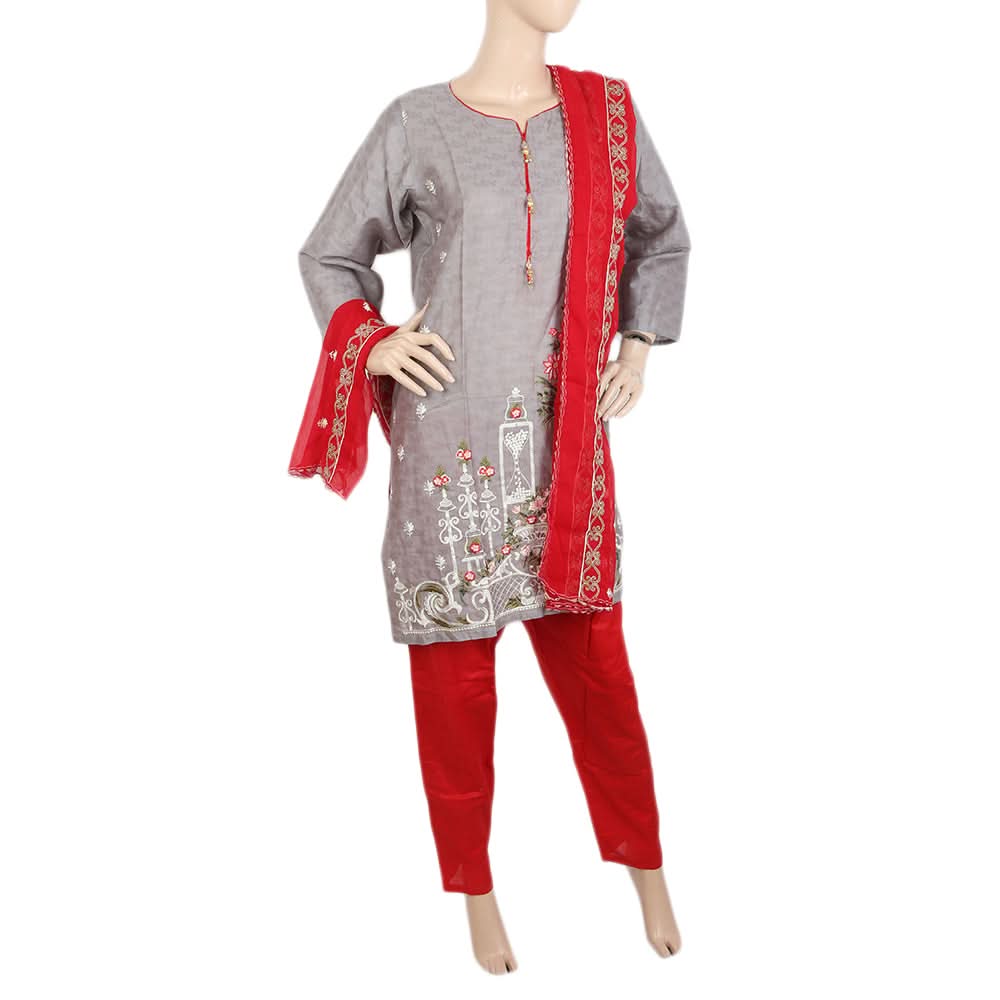 Women's Jacquard Embroidered 3 Pcs Suit - Light Grey, Women, Shalwar Suits, Chase Value, Chase Value