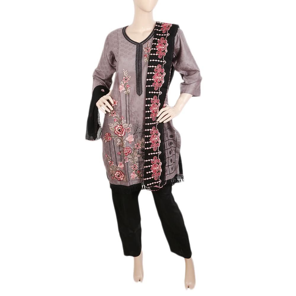 Women's Jacquard Embroidered 3 Pcs Suit - Dark Grey, Women, Shalwar Suits, Chase Value, Chase Value