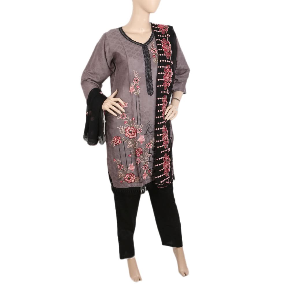 Women's Jacquard Embroidered 3 Pcs Suit - Dark Grey, Women, Shalwar Suits, Chase Value, Chase Value