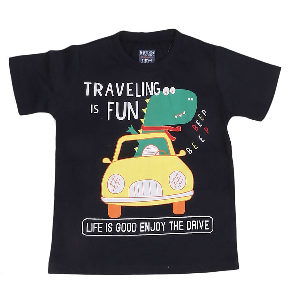 Boys Round Neck Half Sleeves T-Shirt - Black, Kids, Boys T-Shirts, Chase Value, Chase Value