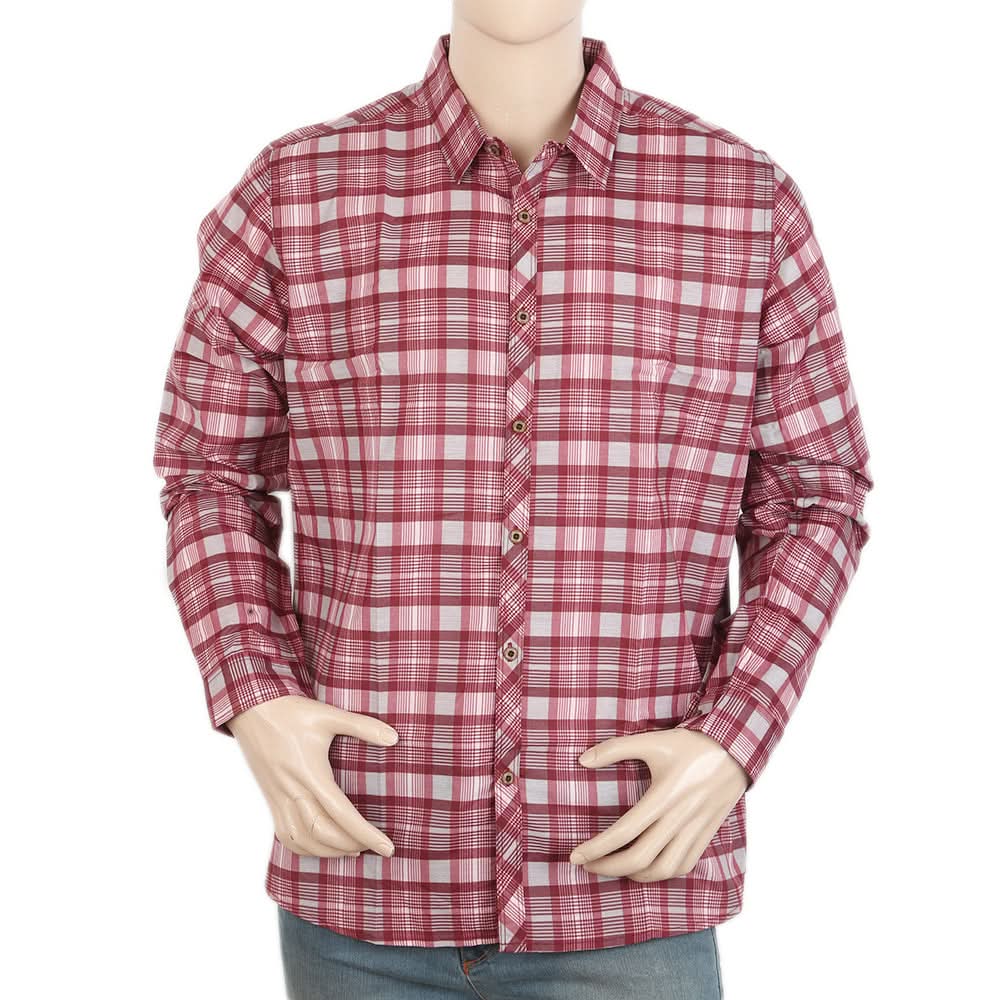 Men's Casual Check Shirt - Maroon, Men, Shirts, Chase Value, Chase Value