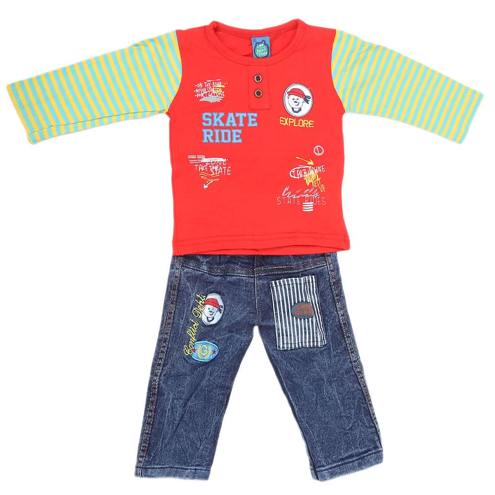 Newborn Boys Full Sleeve Suit (9028) - Red, Kids, NB Boys Sets And Suits, Chase Value, Chase Value