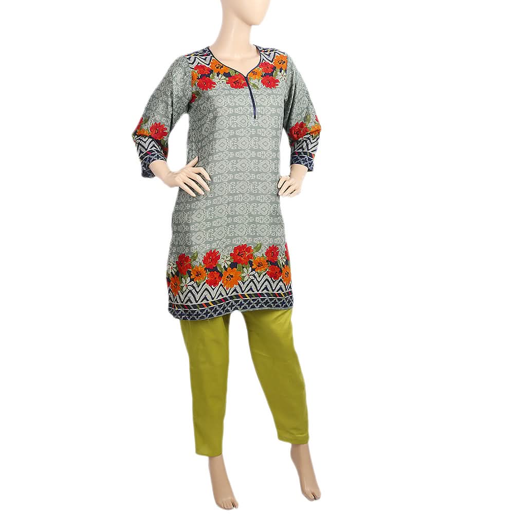 Women's Printed Lawn 2Pcs Stitched Suit - Steel Green, Women, Shalwar Suits, Chase Value, Chase Value
