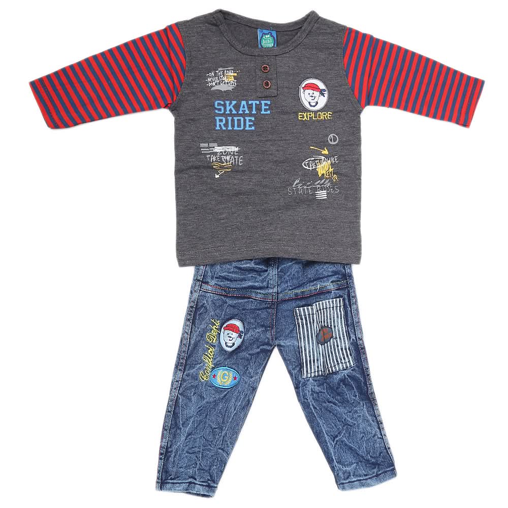 Newborn Boys Full Sleeve Suit (9028) - Dark Grey, Kids, NB Boys Sets And Suits, Chase Value, Chase Value