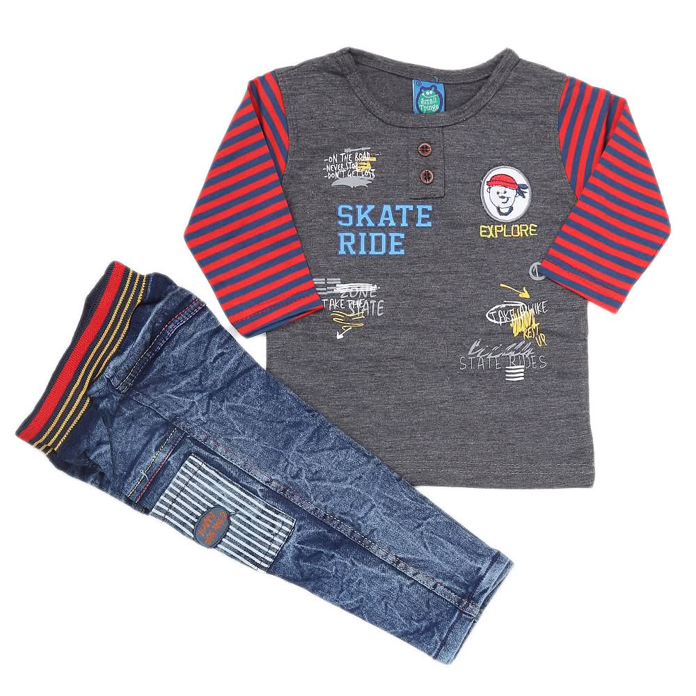 Newborn Boys Full Sleeve Suit (9028) - Dark Grey, Kids, NB Boys Sets And Suits, Chase Value, Chase Value