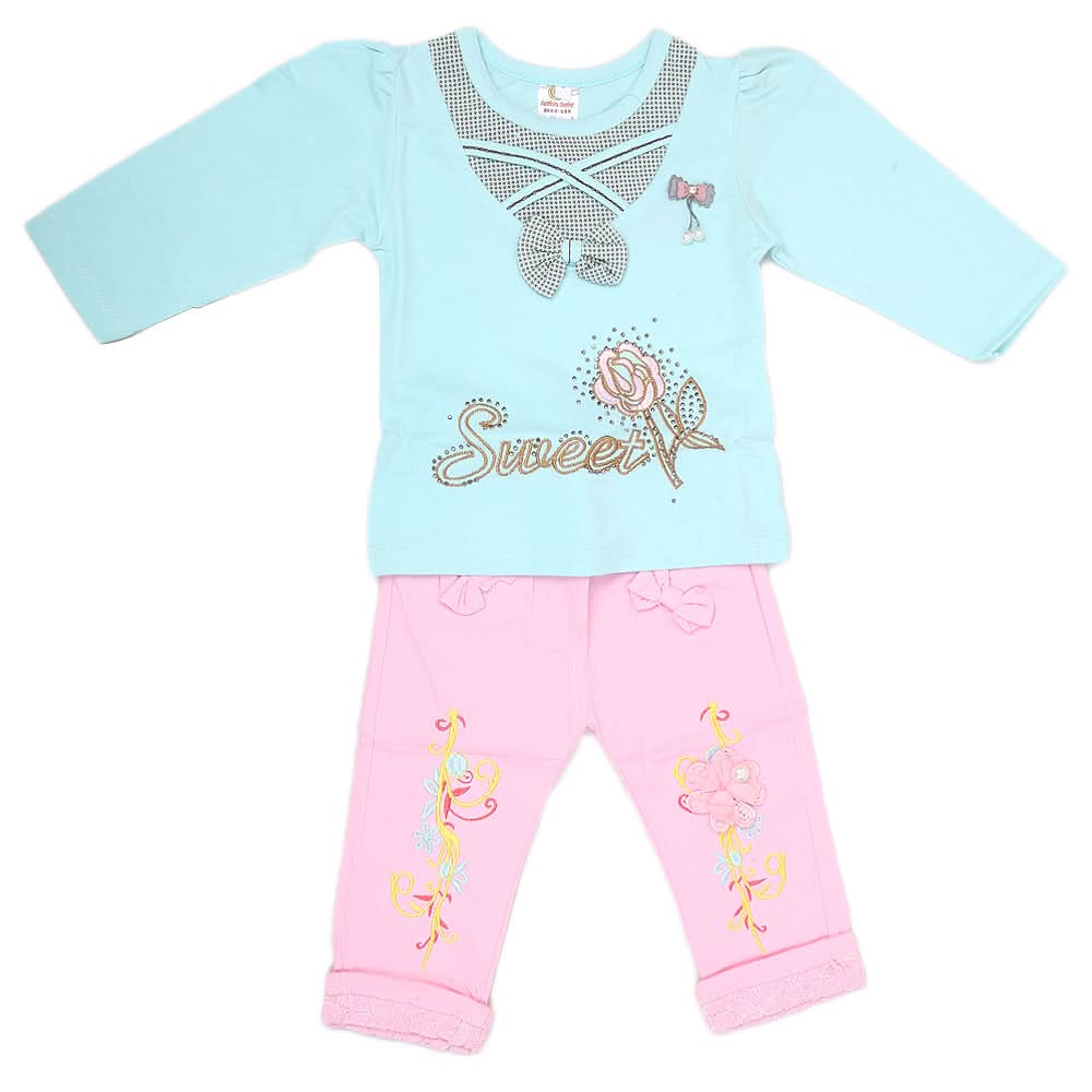 Newborn Girls Full Sleeve Suit - Cyan, Kids, NB Girls Sets And Suits, Chase Value, Chase Value