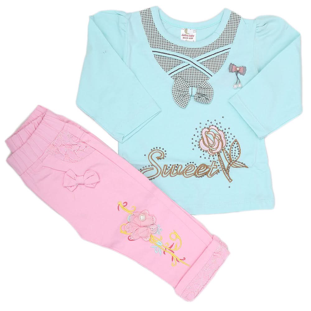 Newborn Girls Full Sleeve Suit - Cyan, Kids, NB Girls Sets And Suits, Chase Value, Chase Value
