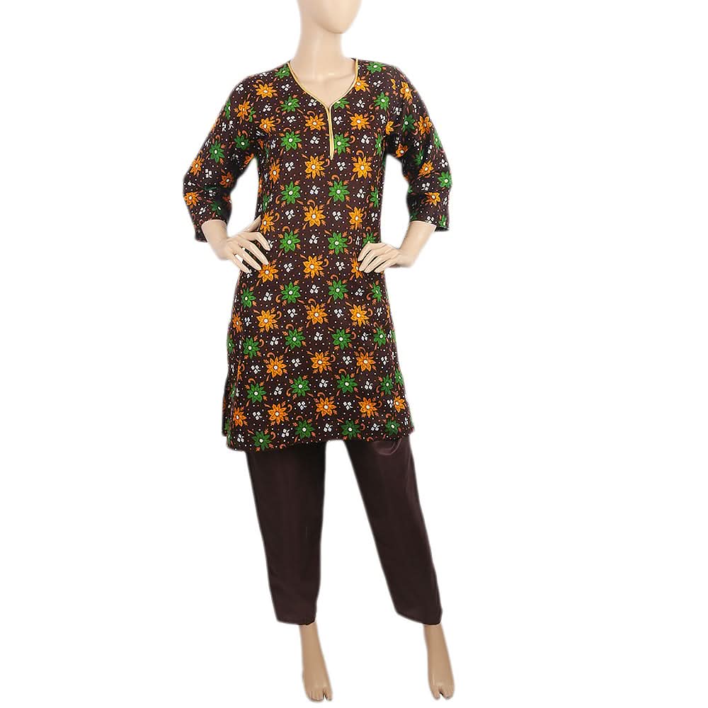 Women's Printed Lawn 2Pcs Stitched Suit - Dark Brown, Women, Shalwar Suits, Chase Value, Chase Value