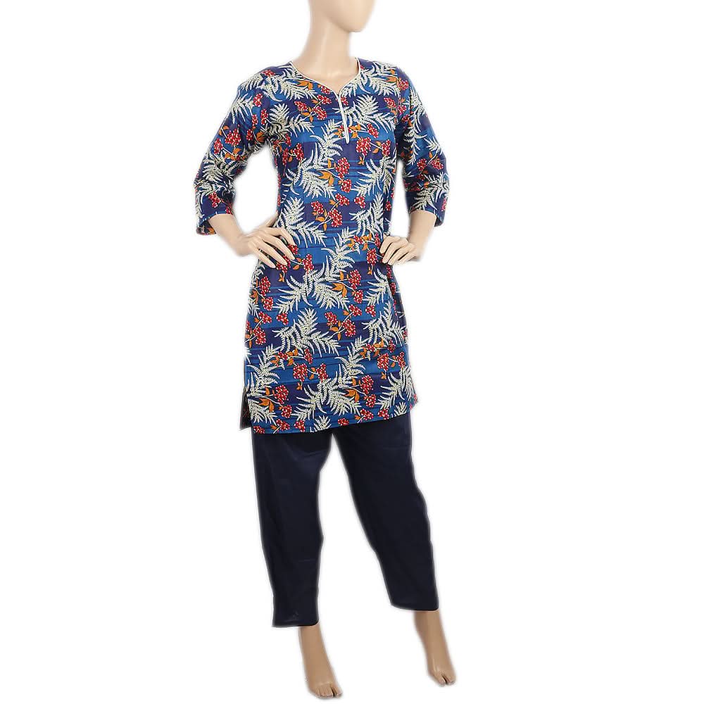 Women's Printed Lawn 2Pcs Stitched Suit - Blue, Women, Shalwar Suits, Chase Value, Chase Value