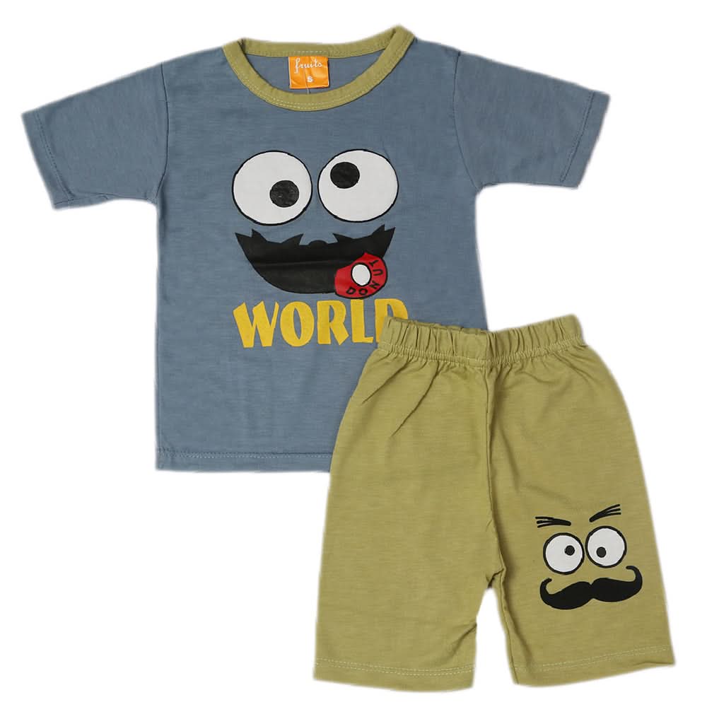 Boys Half Sleeves Suit - Steel Blue, Kids, Boys Sets And Suits, Chase Value, Chase Value
