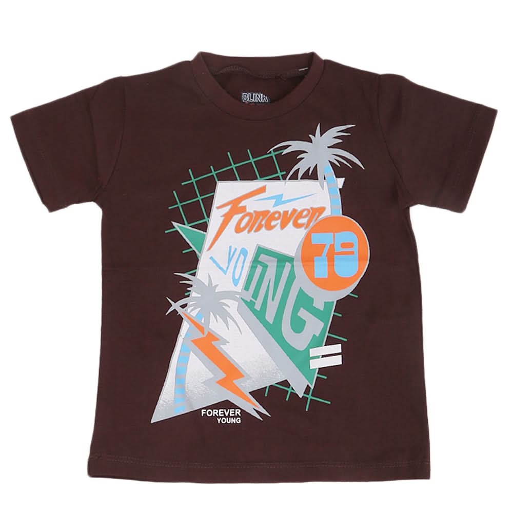 Boys Round Neck Half Sleeves T-Shirt - Brown, Kids, Boys T-Shirts, Chase Value, Chase Value