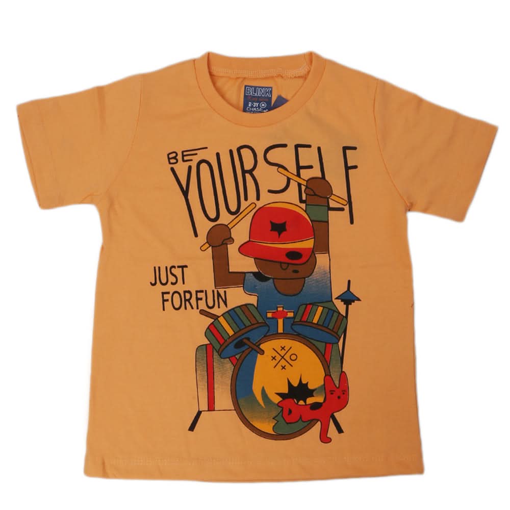 Boys Round Neck Half Sleeves T-Shirt - Mustard, Kids, Boys T-Shirts, Chase Value, Chase Value