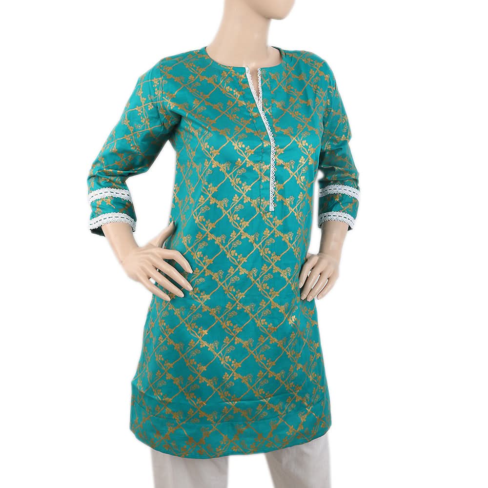 Women's Plain Cotton Kurti - Green, Women, Ready Kurtis, Chase Value, Chase Value