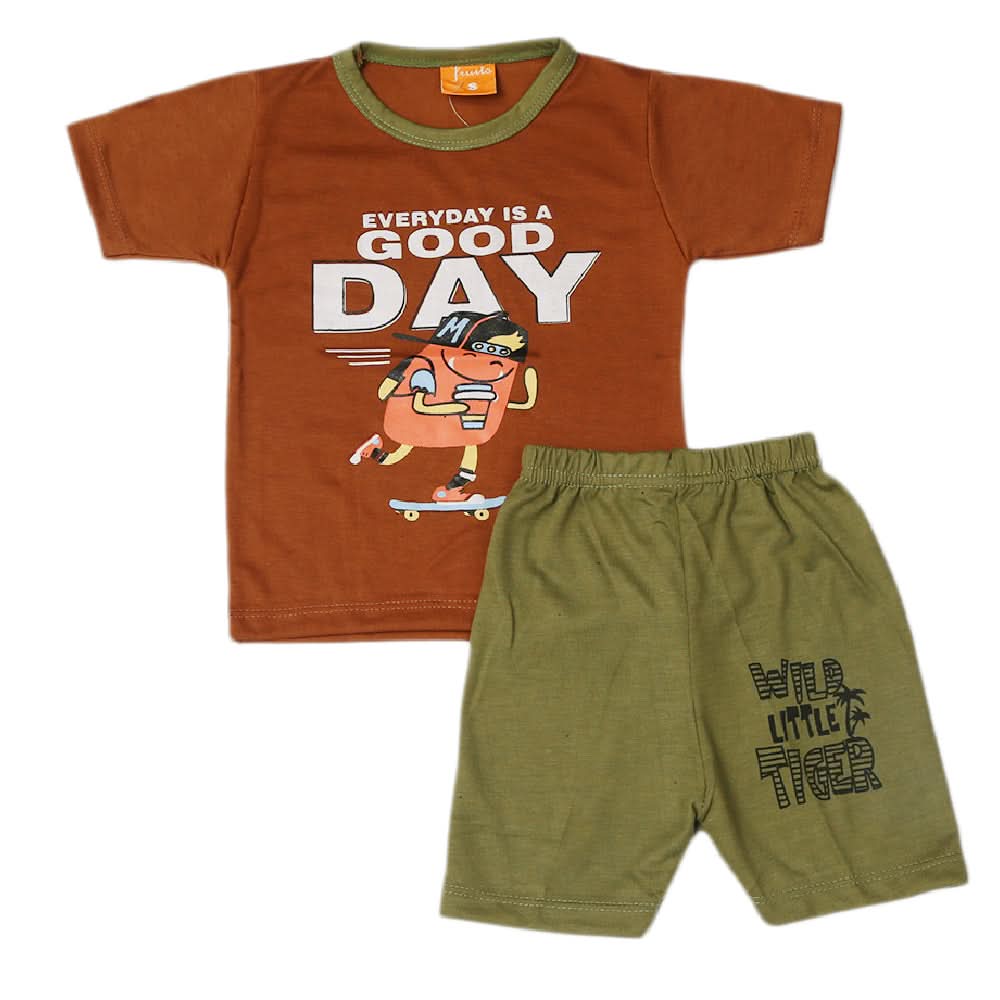 Boys Half Sleeves Suit - Dark Brown, Kids, Boys Sets And Suits, Chase Value, Chase Value
