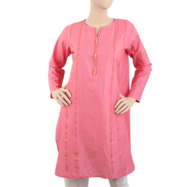Women's Dobby Embroidered Kurti - Pink, Women, Ready Kurtis, Chase Value, Chase Value