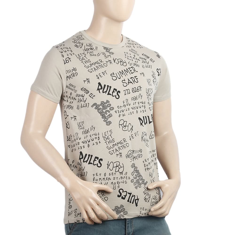 Men's Half Sleeves Round Neck T-Shirt - Beige, Men, T-Shirts And Polos, Chase Value, Chase Value