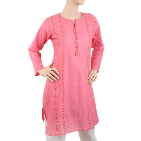 Women's Dobby Embroidered Kurti - Pink, Women, Ready Kurtis, Chase Value, Chase Value