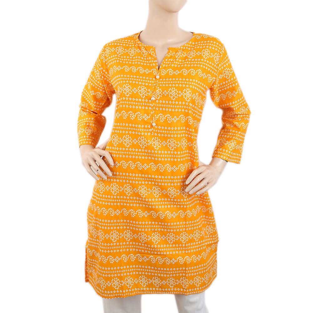 Women's Cotton Printed Kurti - Yellow, Women, Ready Kurtis, Chase Value, Chase Value