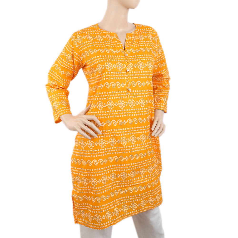 Women's Cotton Printed Kurti - Yellow, Women, Ready Kurtis, Chase Value, Chase Value
