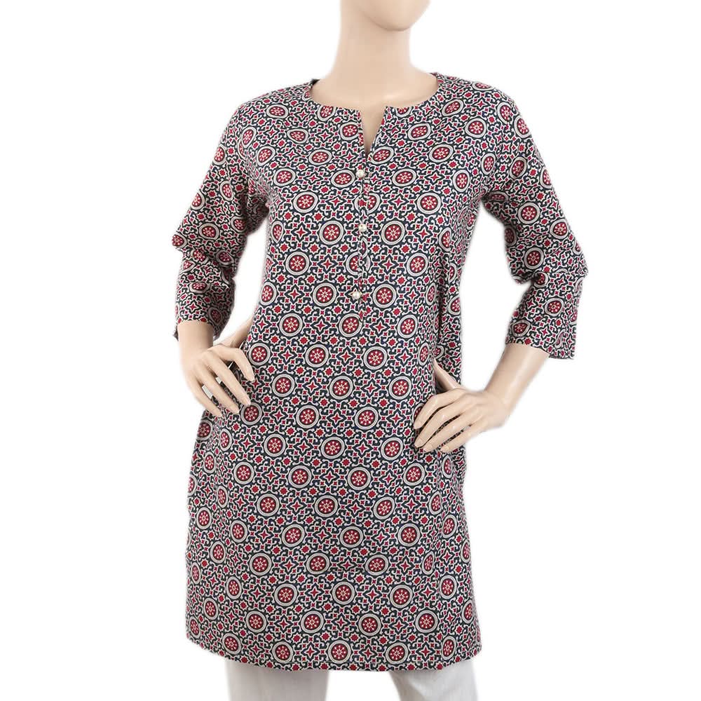 Women's Cotton Printed Kurti - Navy Blue, Women, Ready Kurtis, Chase Value, Chase Value