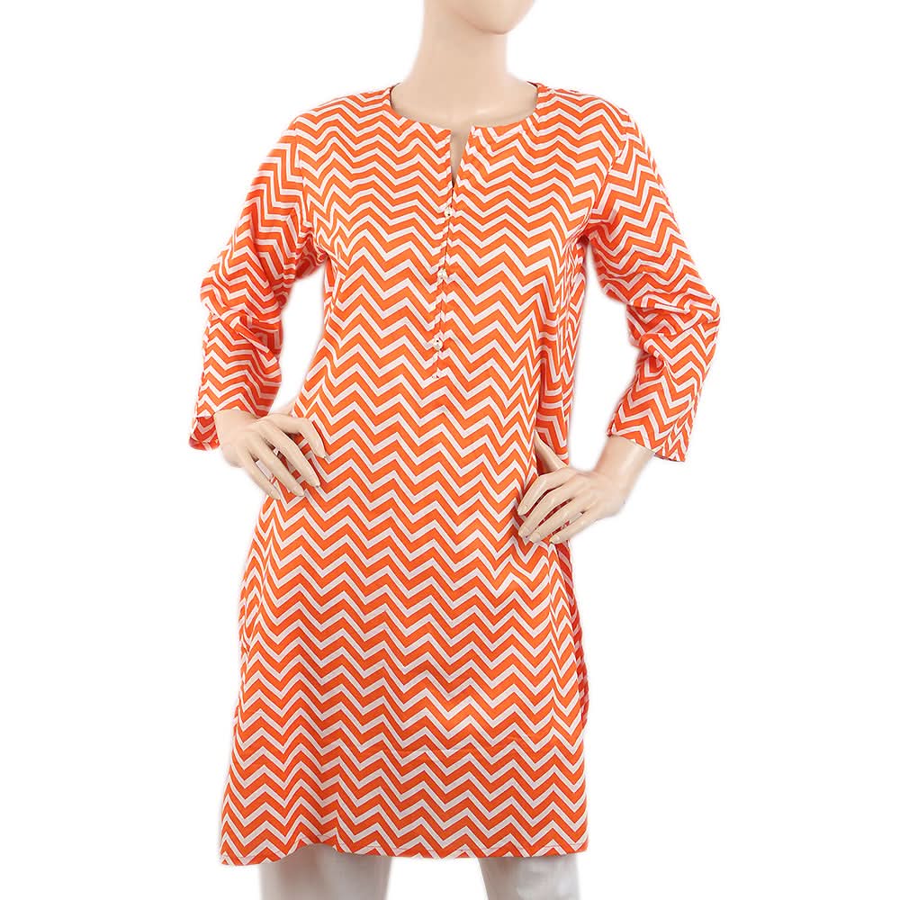 Women's Cotton Printed Kurti - Orange, Women, Ready Kurtis, Chase Value, Chase Value