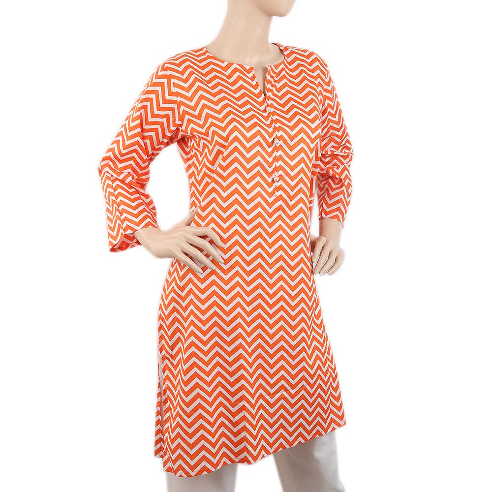 Women's Cotton Printed Kurti - Orange, Women, Ready Kurtis, Chase Value, Chase Value
