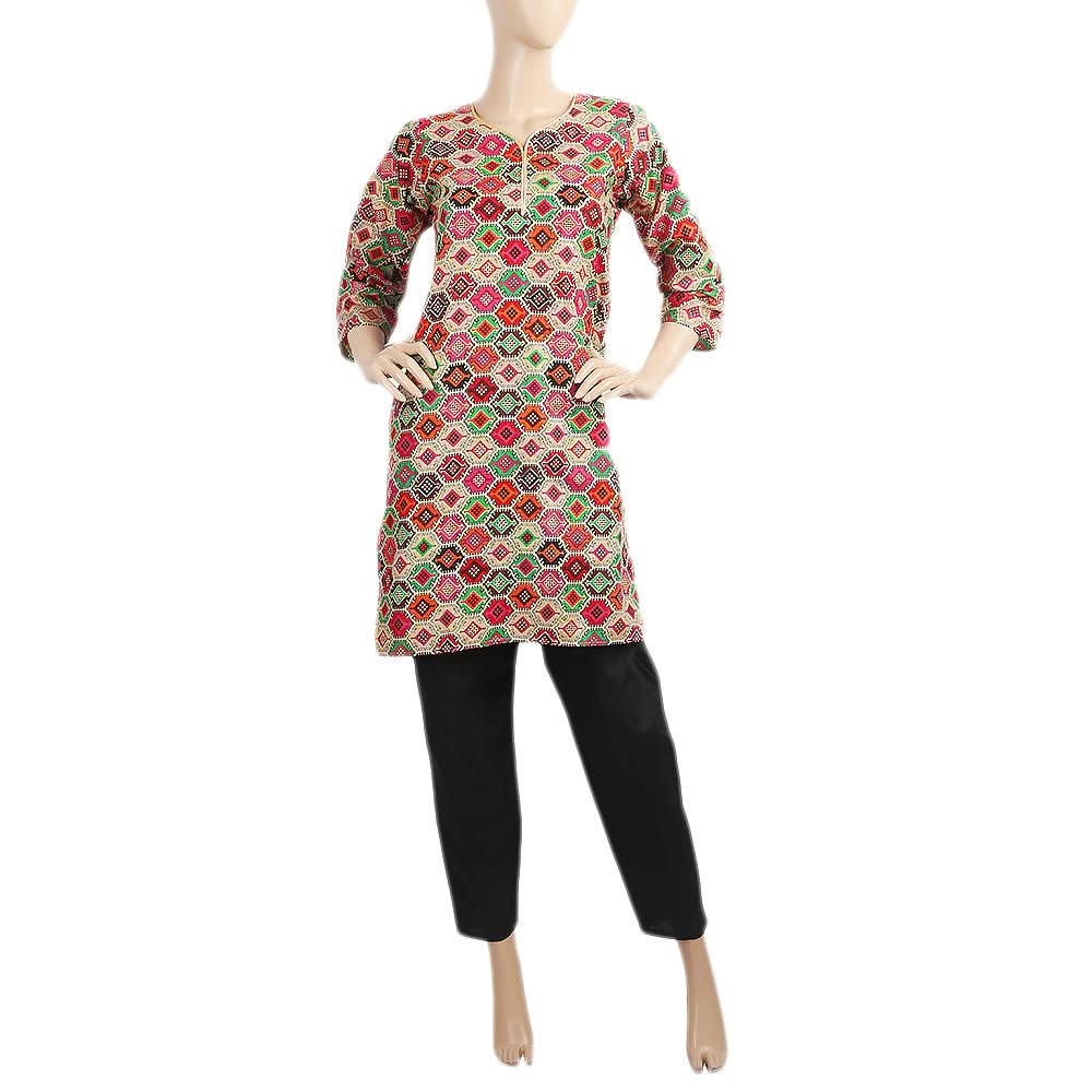Women's Printed Lawn 02 Pcs Stitched Suit - Black, Women, Shalwar Suits, Chase Value, Chase Value