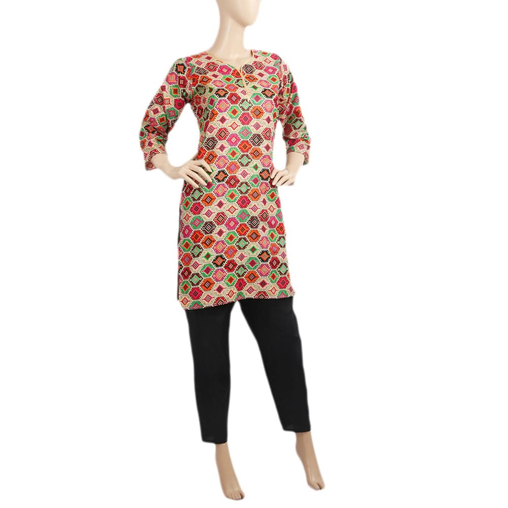 Women's Printed Lawn 02 Pcs Stitched Suit - Black, Women, Shalwar Suits, Chase Value, Chase Value